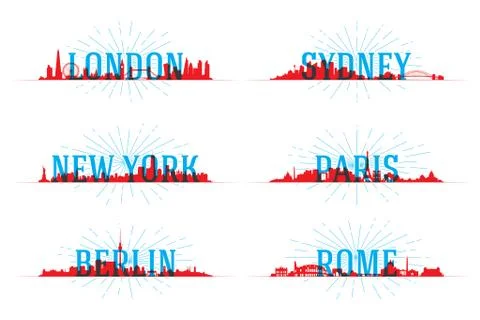 Set of vector city skyline world Ilustración de archivo