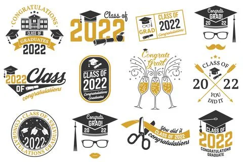 Set of Vector Class of 2022 badges Concept for shirt, print, seal, overlay or Illustrazione stock