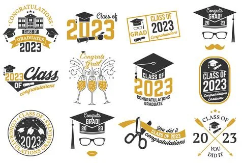 Set of Vector Class of 2023 badges Concept for shirt, print, seal, overlay or Stock Illustration