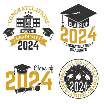 Set of Vector Class of 2024 badges. Concept for shirt, print, seal, overlay o Stock Illustration