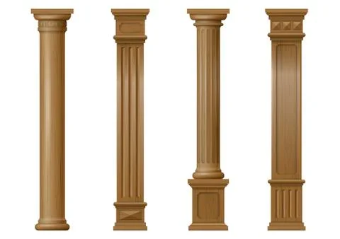 Set of vector classic wood columns Stock Illustration