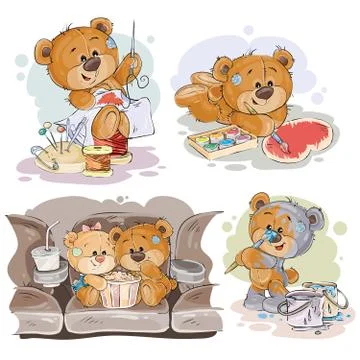 Set vector clip art illustrations of enamored teddy bears Stock-Illustration