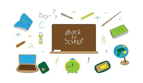 A set of vector cliparts of schoolboy accessories in color. Back to school Stock Illustration