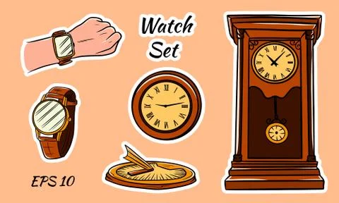 Set of vector clocks. Stock Illustration