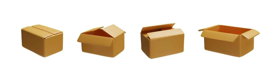 Set of vector closed and open 3D kraft paper boxes, ideal for storage and イラスト素材