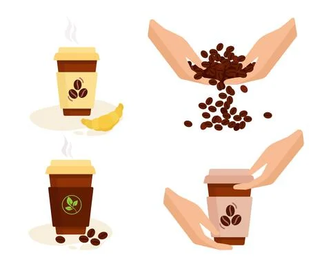 Set vector. Coffee break. Coffee beans. In the hands of coffee. Illustrazione stock