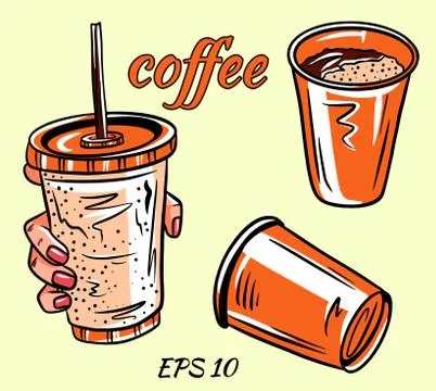 Set vector of coffee. Coffee in hand. Stock Illustration