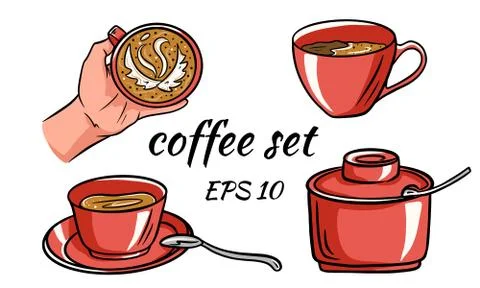 Set vector of coffee. Coffee in hand. Stock Illustration