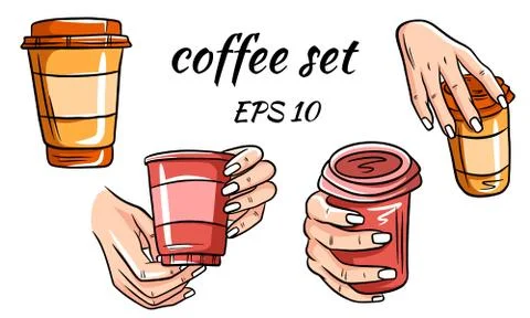 Set vector of coffee. Coffee in hand. Stock Illustration