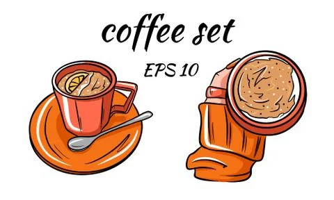 Set vector of coffee. Coffee in hand. Stock Illustration