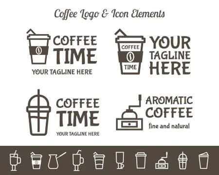 Set of Vector Coffee Elements and restaurant line icons Accessories Illustration Illustrazione stock