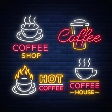 Set of vector coffee elements and accessories for coffee. Coffee logos, emblems 库存插图