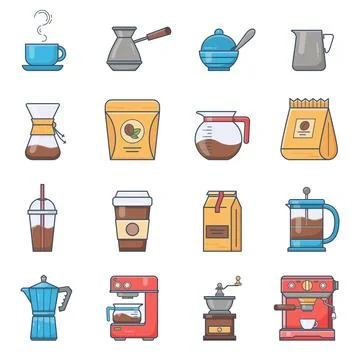 Set of Vector Coffee Elements and Coffee Accessories 库存插图