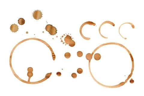 Set vector of coffee stains isolated on white background. Splashes of cups an Foto stock