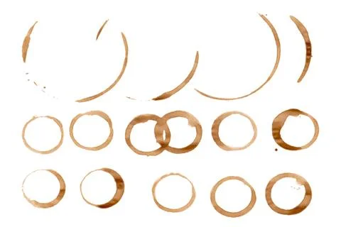 Set vector of coffee stains isolated on white background. Splashes of cups an Foto stock