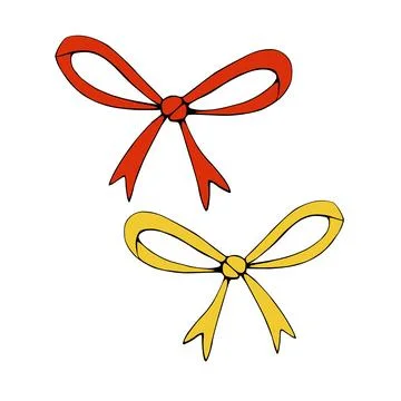 Set of vector color bows, ribbons in flat doodle style. Clip arts, decoration イラスト素材