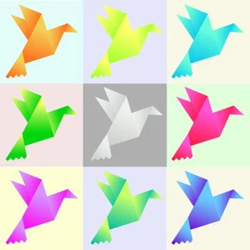 Set of vector color paper pigeons Stock Illustration