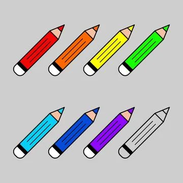 Set of vector color pencils with a white eraser Stock Illustration