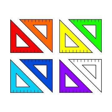 Set of vector color triangle rulers, isolated on the white background Stock Illustration