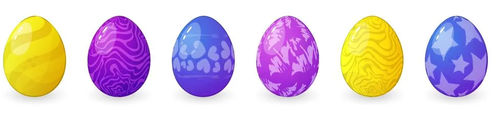 Set of vector colored Easter eggs with different textures isolated on a white Stock Illustration