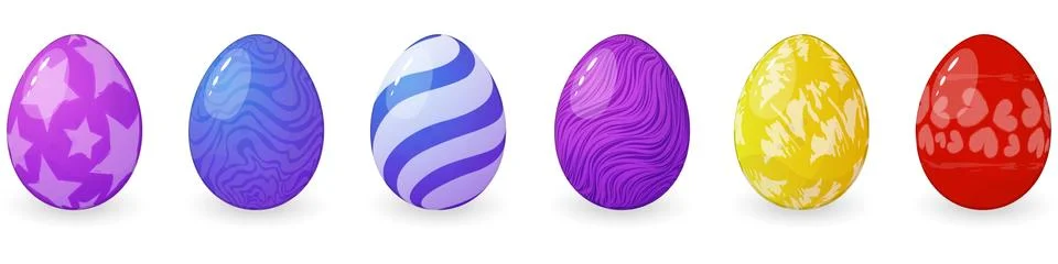 Set of vector colored Easter eggs with different textures isolated on a white Stock Illustration