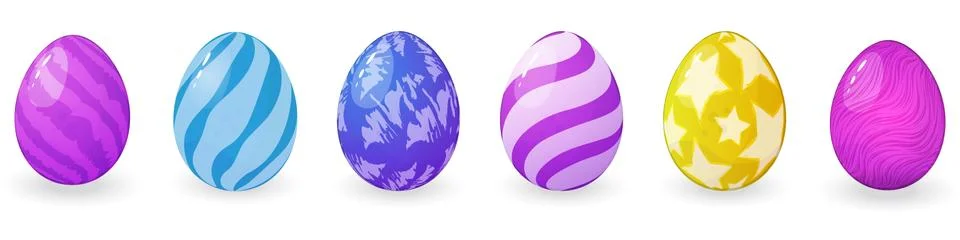 Set of vector colored Easter eggs with different textures isolated on a white Illustration