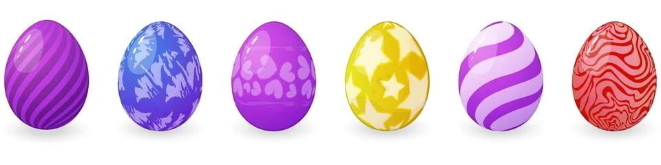 Set of vector colored Easter eggs with different textures isolated on a white 스톡 일러스트