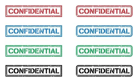 Set of vector colored grunge confidential stamps. Stock Illustration