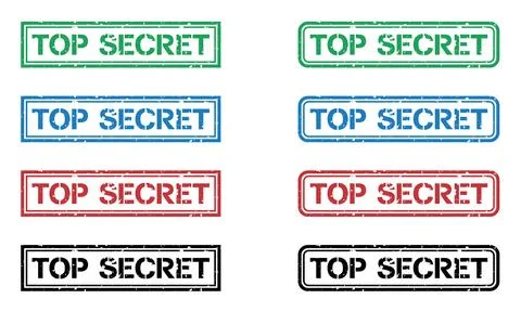 Set of vector colored grunge top secret stamps. Stock Illustration