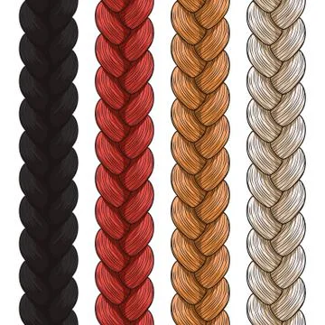 Set of vector colored pigtails. Seamless patterns. Stock Illustration