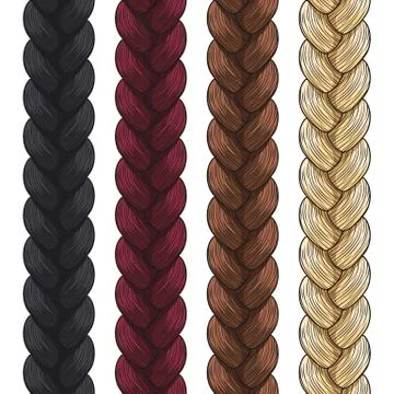 Set of vector colored pigtails. Seamless patterns. Stock Illustration