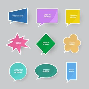 Set of vector colored speech bubbles for quotes with white stroke and glossy  Stock Illustration