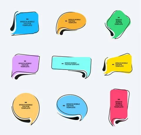 Set of vector colored speech bubbles in a modern style with a stroke Stock Illustration