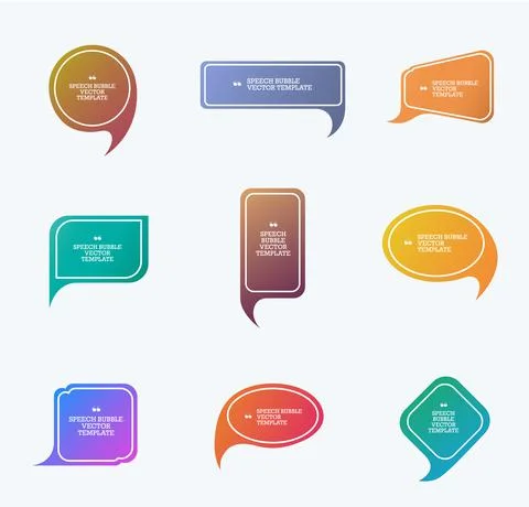 Set of vector colored speech bubbles with gradient. Stock Illustration