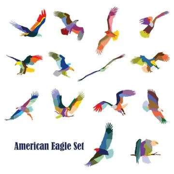 Set of vector colorful american eagles イラスト素材