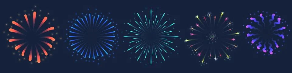 Set of Vector colorful Firework illustration on dark background Stock Illustration