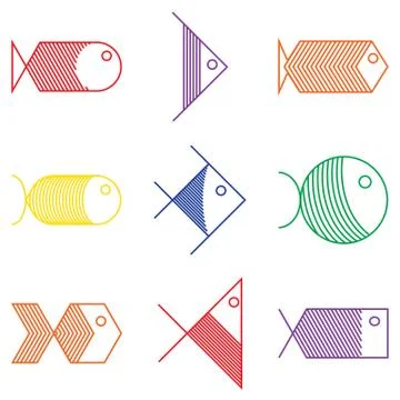 Set of vector colorful fish icons Stock Illustration