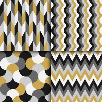 Set of vector colorful geometric seamless patterns. Retro abstract textile Stock Illustration