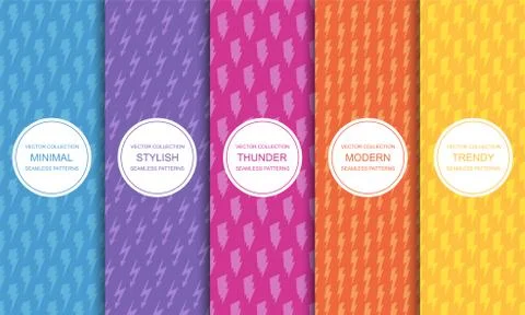 Set of vector colorful seamless patterns with flash lightning prints. Bright Stockillustratie