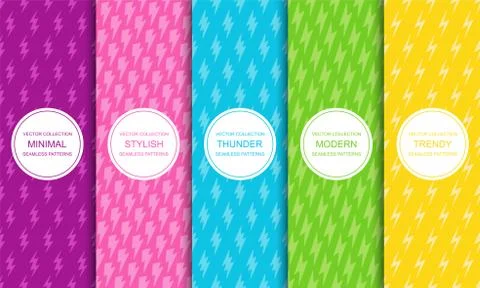 Set of vector colorful seamless patterns with flash lightning prints. Bright Stockillustratie