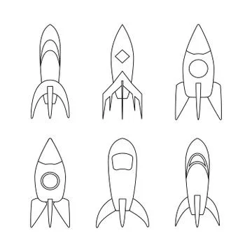 Set of vector Coloring Sketch Rocket ship Stock Illustration