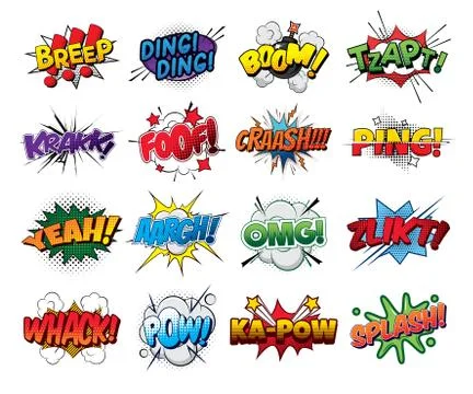 Set vector comic sound effects pop art style Stock Illustration