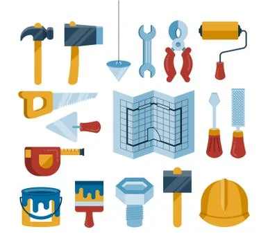 Set of vector construction tools icons, flat style illustration Stock Illustration