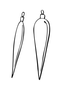 Set of vector contoured glass long hanging toys for xmas tree,doodle style. C Stock Illustration