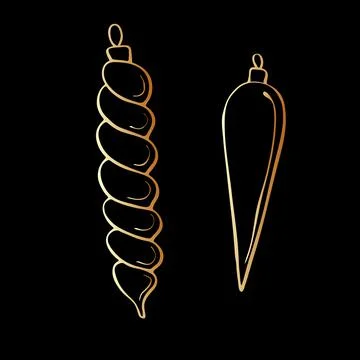 Set of vector contoured golden long hanging toys for xmas tree, doodle style. Stock Illustration