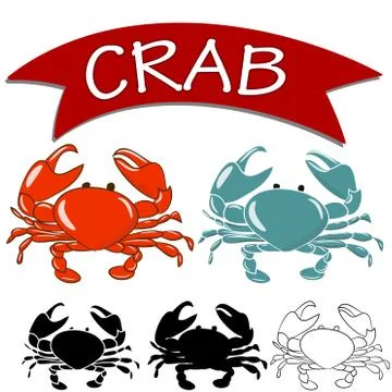 Set of Vector Cooked crab and live crab Stock Illustration