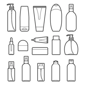 Set of vector cosmetic bottles line style icons Stock Illustration