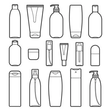 Set of vector cosmetic bottles line style icons Stock Illustration