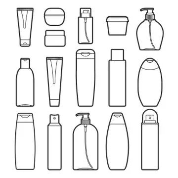 Set of vector cosmetic bottles line style icons Stock Illustration