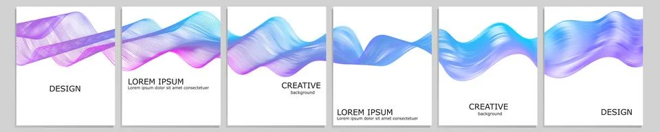 Set of vector cover notebook design. Abstract minimal waves gradient template Stock Illustration
